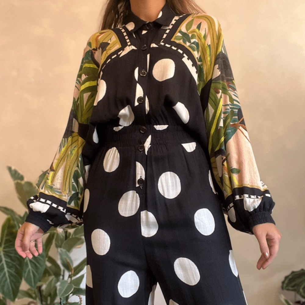 FARM Rio Black and White Polka Dot Jumpsuit